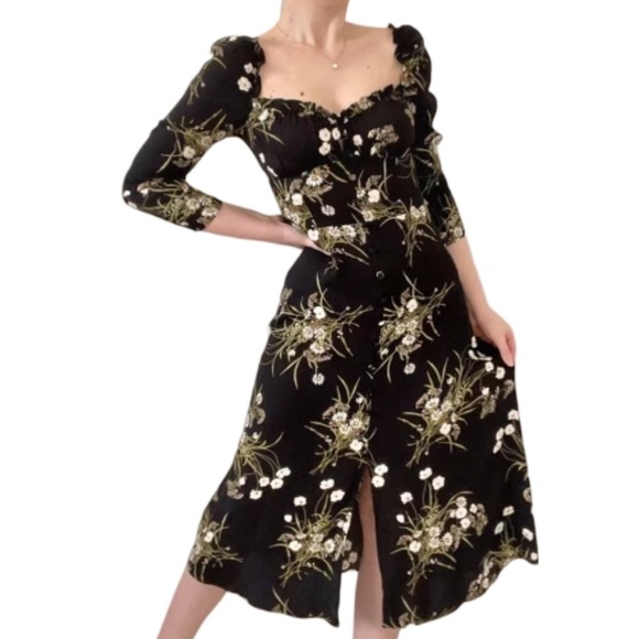 Reformation  Fairway Floral Dress | Quarter sleeve | Black & Green NWT | Size 12 - Picture 3 of 9